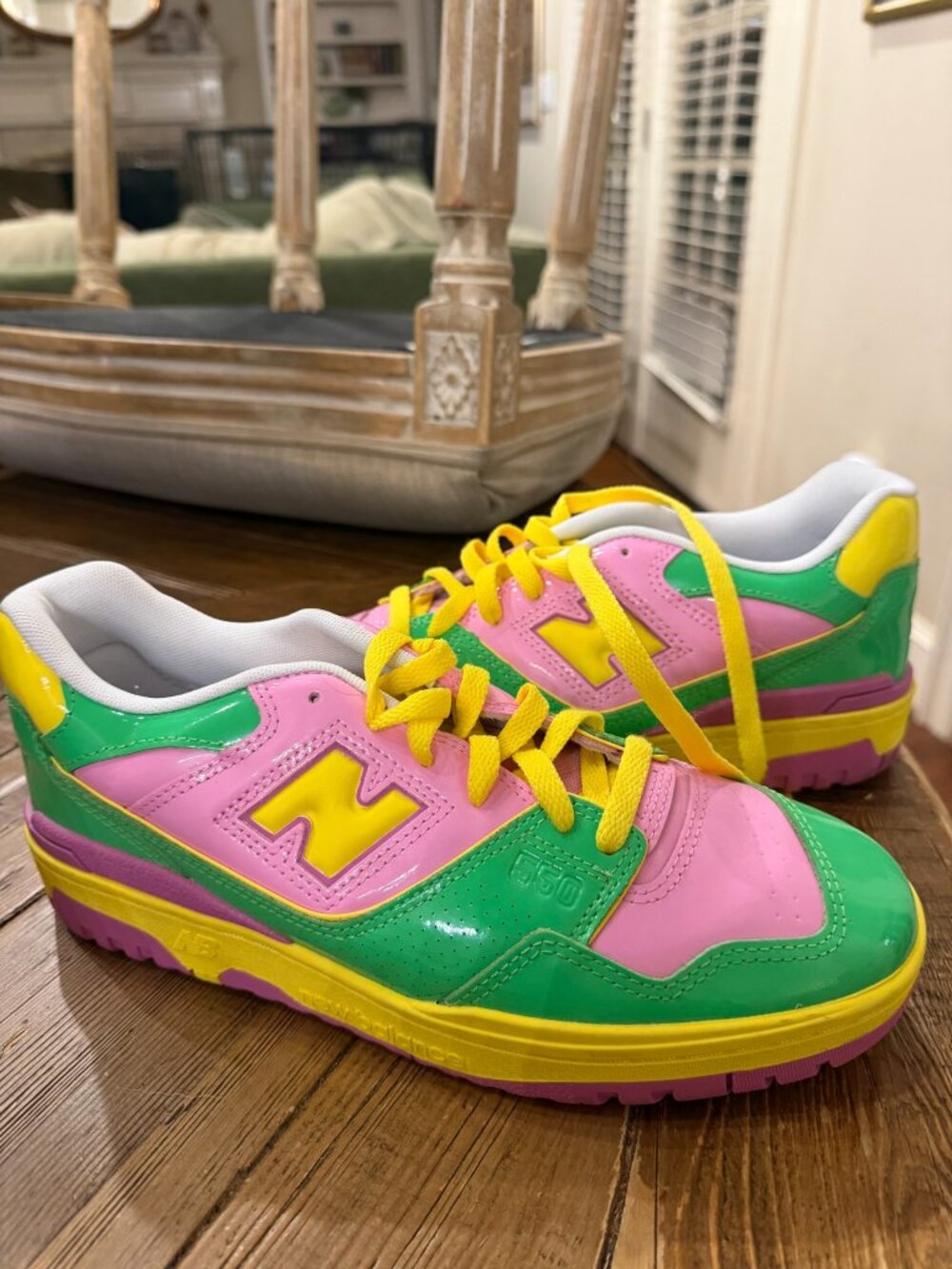 New Balance 550 Y2K Patent Leather Pink Green Yellow Men's 8.5